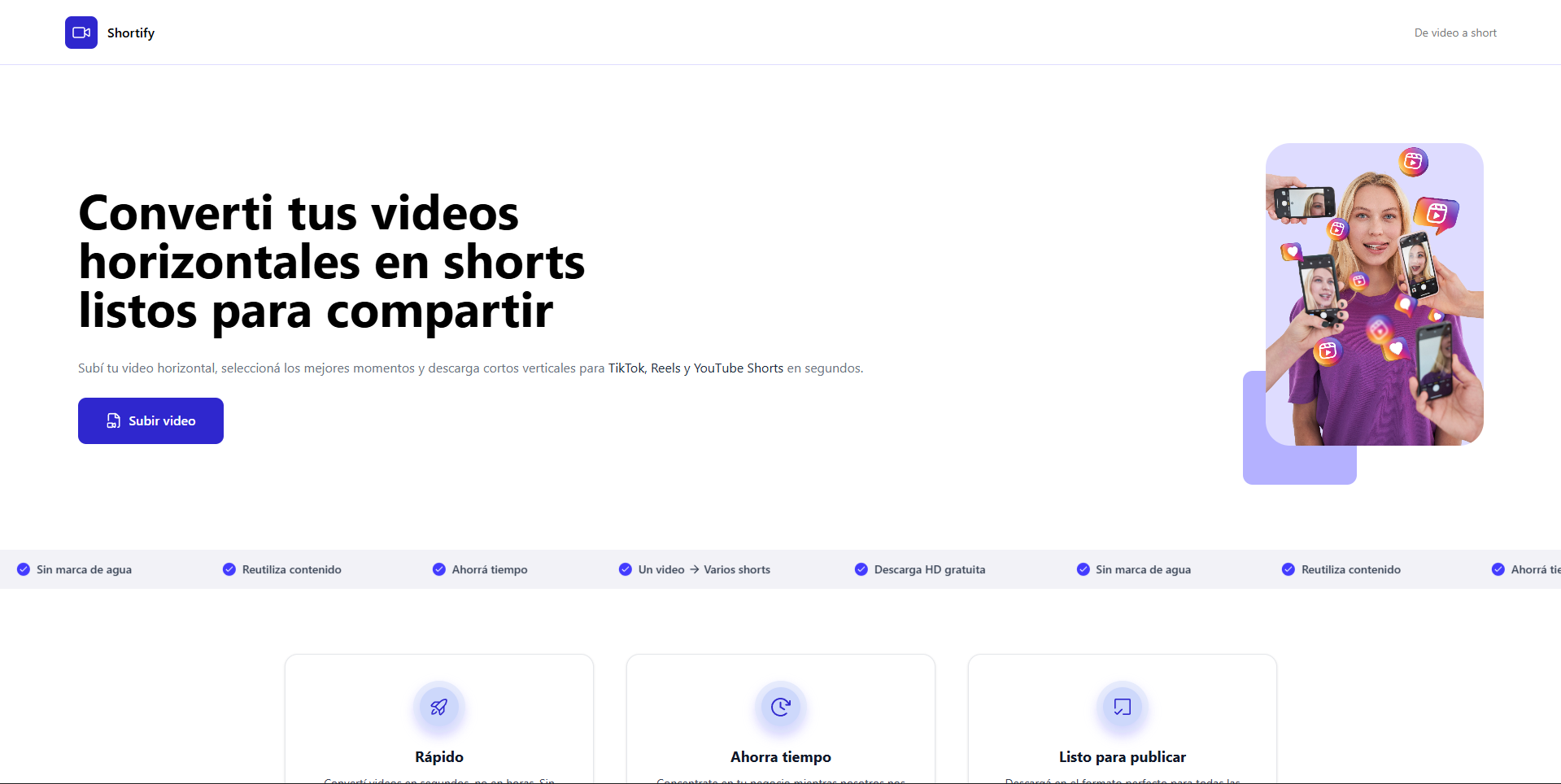 Vista previa del proyecto Shortify - De video a short